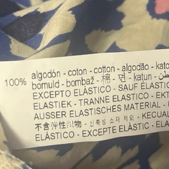 Zara Blue White Printed Short Puff Sleeve Smocked V-Neck Midi A-line Dress Sz L - Picture 8 of 8